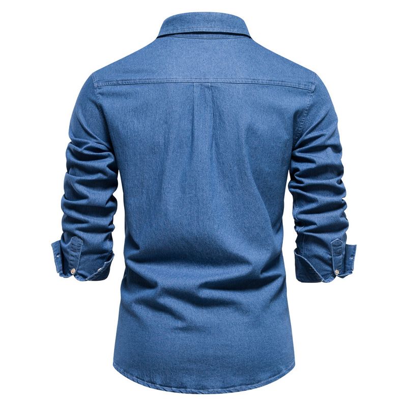 Jeanshemd für Herren – Klassische Langarm-Arbeitskleidung aus Baumwoll-Chambray, sandgewaschen und vorgeschrumpft (15 Farben von Mitternachtsschwarz bis Vintage-Blau)_voghion.com