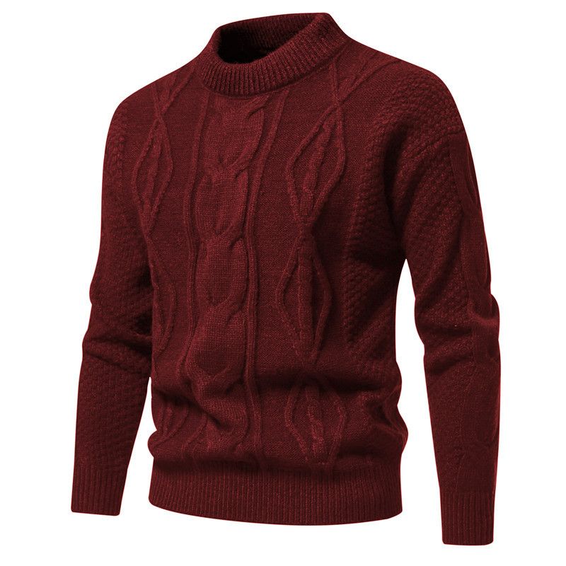 Maglione retrò da uomo in maglia - Pullover girocollo in misto cotone autunno-inverno con motivo jacquard, vestibilità slim casual a maniche lunghe_voghion.com