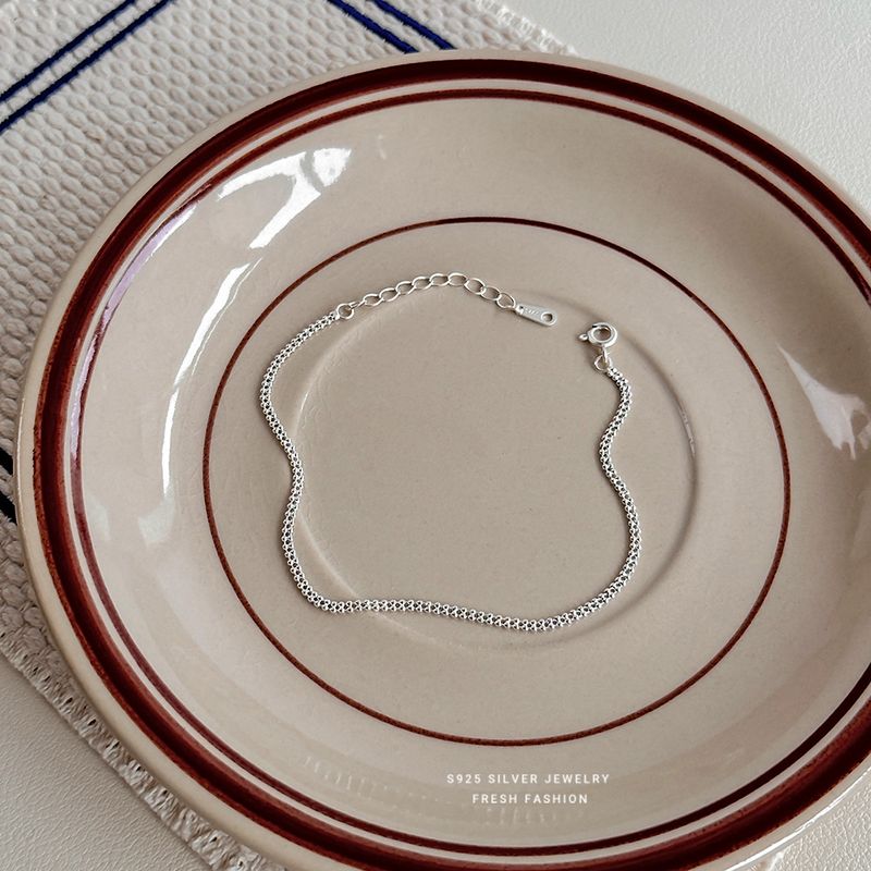 Bracciale coreano e giapponese con perline rotonde a doppia fila per donna, in argento puro, stile minimale, versatile e alla moda._voghion.com