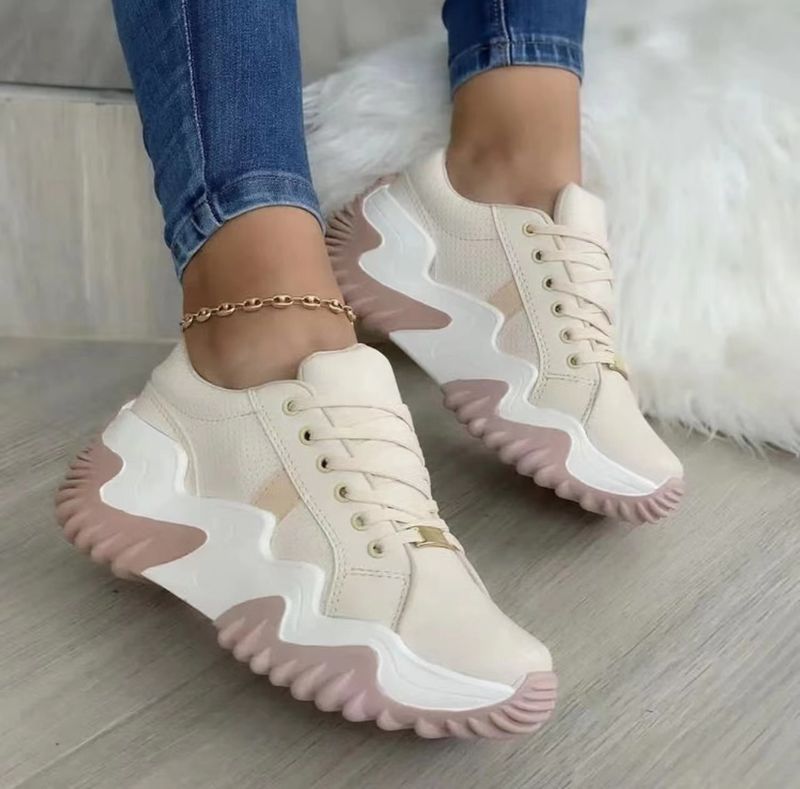 Models With Increased Height Thick-soled Platform Heels Casual Lace-up Shoes Large Size Women's Shoes_voghion.com