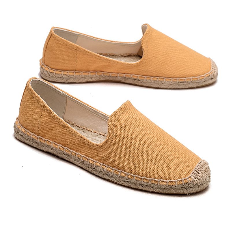 Balıkçı Kadın Düz Tabanlı İlkbahar/Yaz Modası Tek Renk Basit Tek Ayak Rahat Tuval Dokuma Çim Ayakkabı_voghion.com