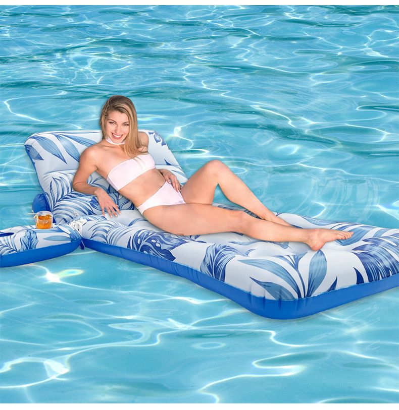 Bladtryk Oppustelig Pool Float liggestol i voksenstørrelse med åndbart mesh-design til swimmingpool strandfest og afslapning_voghion.com