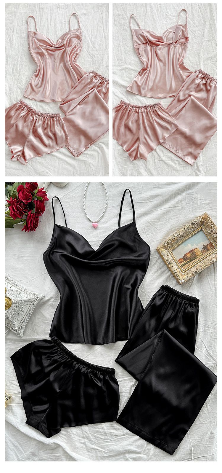 Damen Nachtwäsche Hosenträger Nachthemd Seide Sexy Home Kleidung Sommer Bequeme Casual Pyjamas_voghion.com