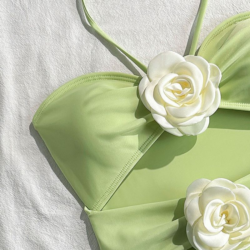 Maillot de bain une pièce à bretelles et cordon de serrage pour femme, couleur unie, style bikini_voghion.com