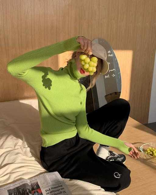 Dame haugevis av krage Turtleneck gensere Høst Vinter Slank Pullover Dame Basic Overdeler Uformell Myk strikket Genser Myk Varm Genser_voghion.com