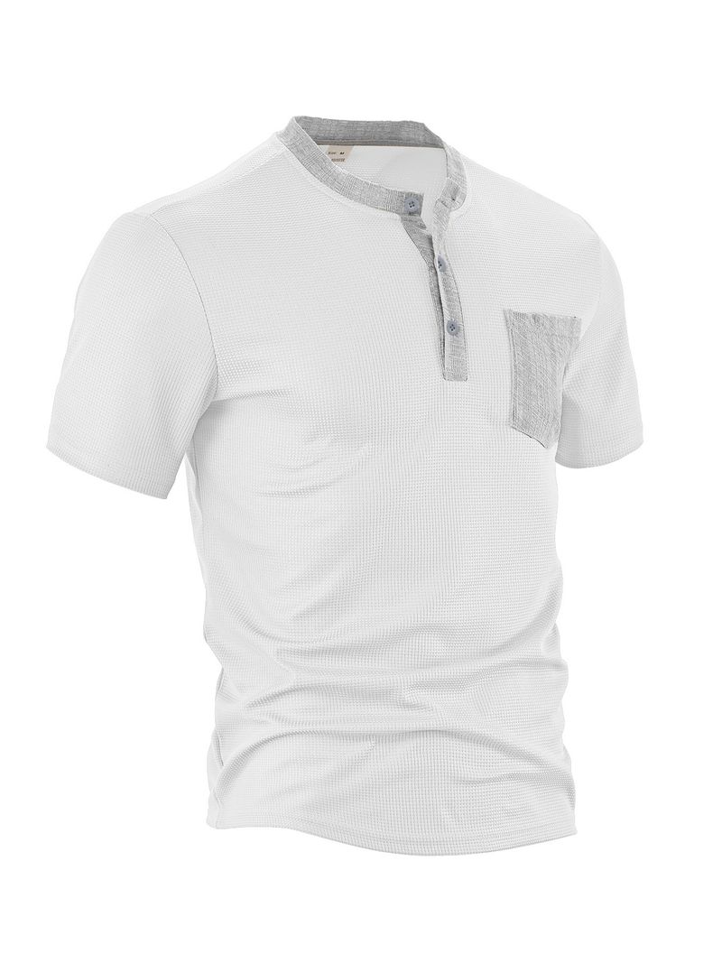 Unbeatable Quality Men's Clothing Inventory Summer New Product Machine Washable Patch Bag, Open Placket, Color Blocked Polyester Waffle_voghion.com