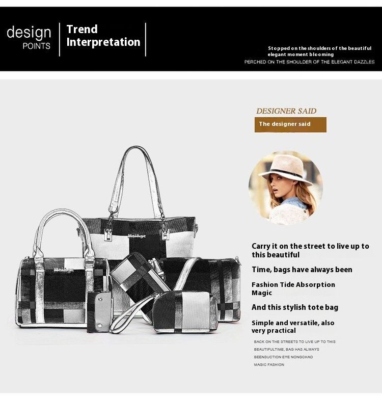Andralyn New Plaid Six Piece Set Mother Tote Bag Contrasting Color Trend One Shoulder Handbag Women's Handbag Key Bag_voghion.com