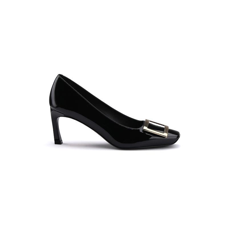 Instant Dispatch~ Grape Mom French Style Evening Wind Buckle Stiletto Heel Square Toe Shallow Mouth Commuter Single_voghion.com