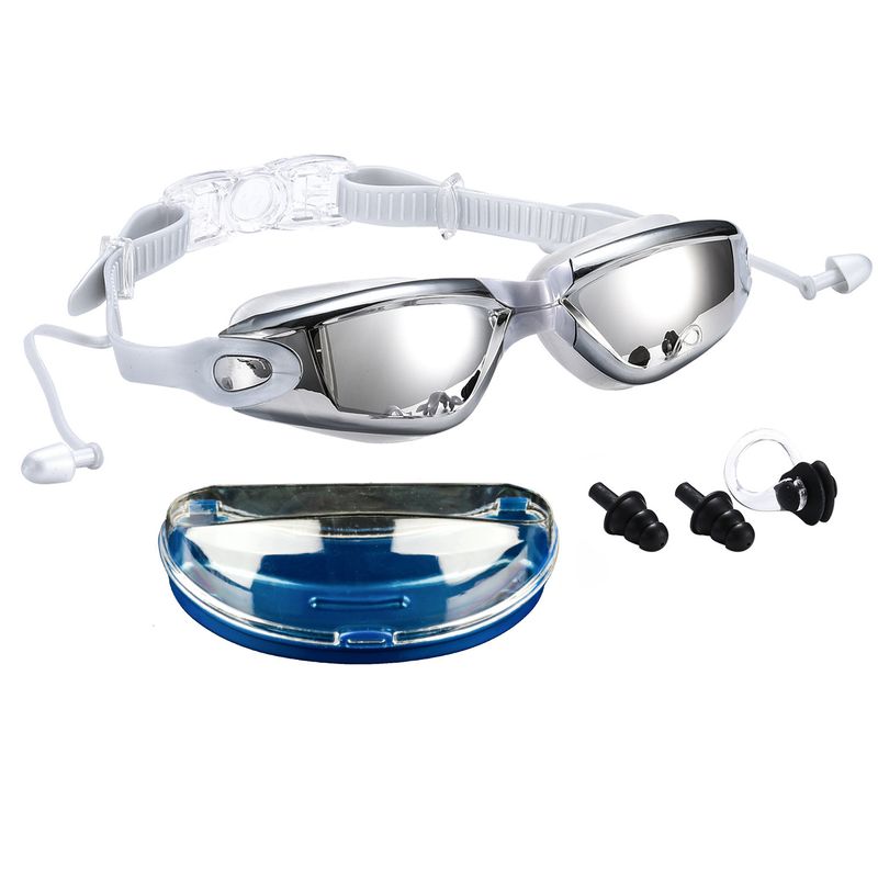 Ochelari de înot pentru adulți, ochelari de înot galvanizați, impermeabili, anti-aburire și anti-ultraviolete, cu cadru mare, ochelari de înot, cu clips pentru nas, dopuri de urechi, cutie_voghion.com