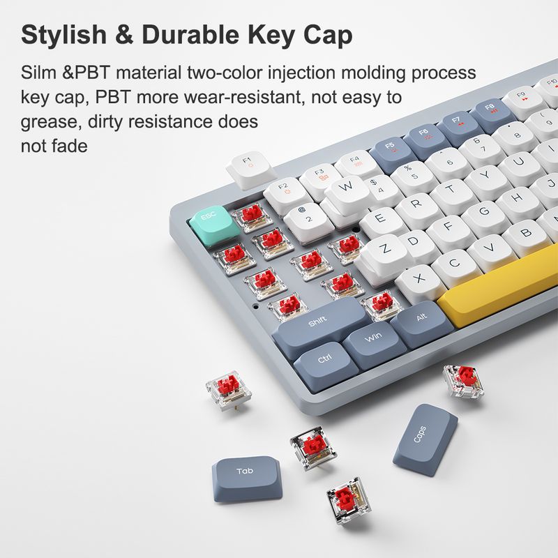 Kabellose mechanische Tastaturen mit 84 Tasten, 2,4 G + BT5.0 + Typ-C, 15 Lichteffekte, 5 Helligkeitsstufen, Tastatur für Tablet-Laptop_voghion.com