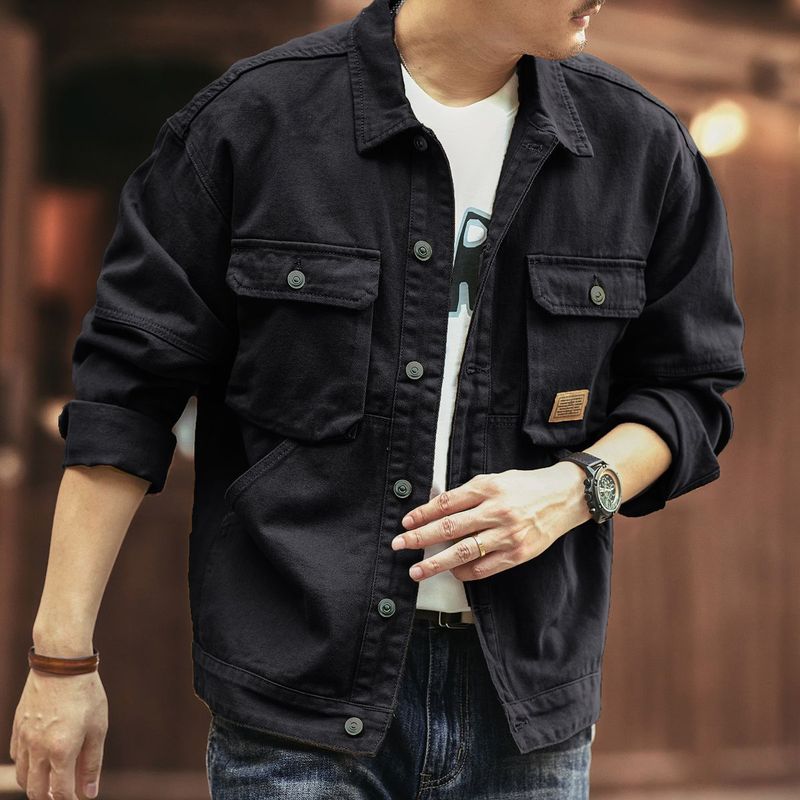 Herrenbekleidung Übergröße Große Größen Frühling und Herbst Retro Jeansjacke Herren Jagd Camouflage Mountain Loose Trend Arbeitskleidung Große Taschenjacke_voghion.com
