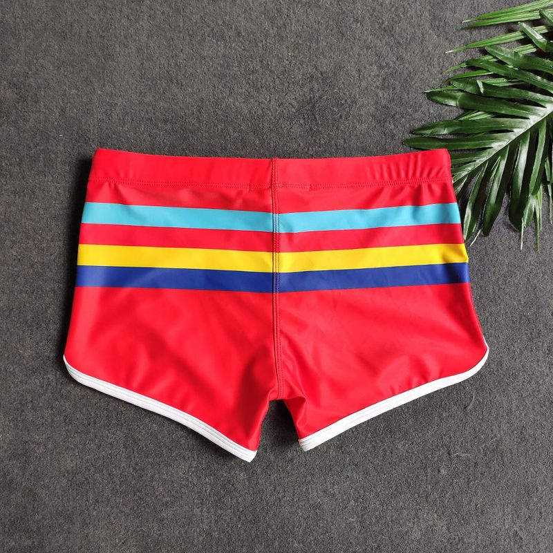 Men's Clothing UXH Men's New Style Sports Split Color Striped Boxer Sports Shorts Nylon Swim Beach Shorts Swim Trunks_voghion.com