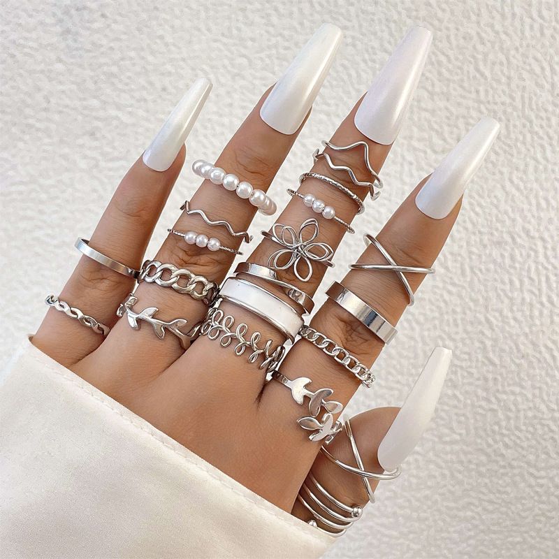 Nuevo anillo versátil de moda con forma de corazón y hoja, con personalidad geométrica, apilable, para nudillos, conjunto de varias piezas_voghion.com
