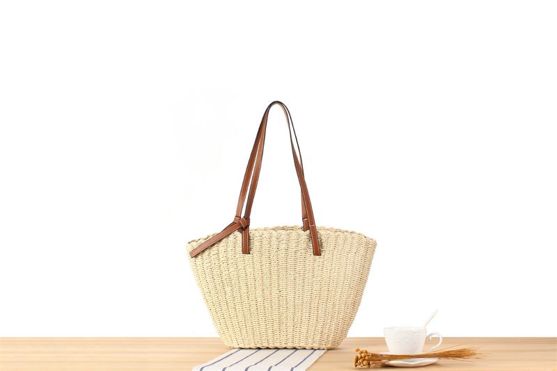 Sacs pour femmes, sac tissé en corde de papier rétro en une seule pièce, sac de plage à la mode, sac de vacances à une épaule, sac tissé de grande capacité_voghion.com