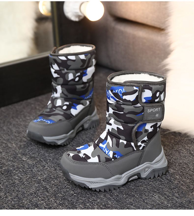 2024 Inverno Crianças Pelúcia Tecido Impermeável Antiderrapante Menina Sapatos Sola de Borracha Neve Moda Quente Botas Ao Ar Livre_voghion.com
