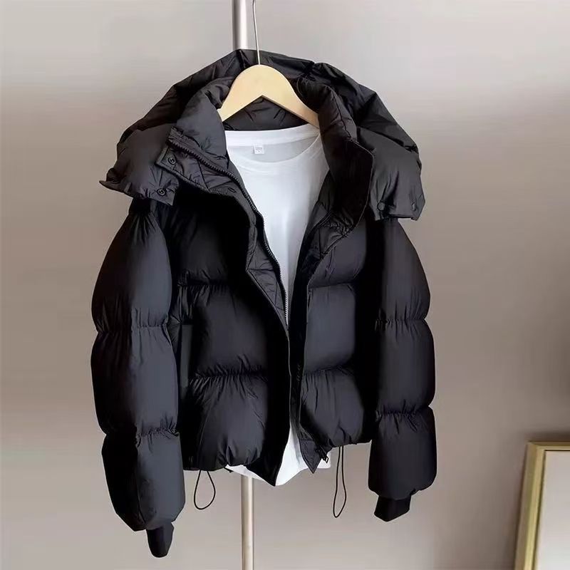 Women's Korean Style Short Puffer Jacket With Detachable Hood - Lightweight Warm White Duck Down Coat For Winter (Black/Coffee)_voghion.com
