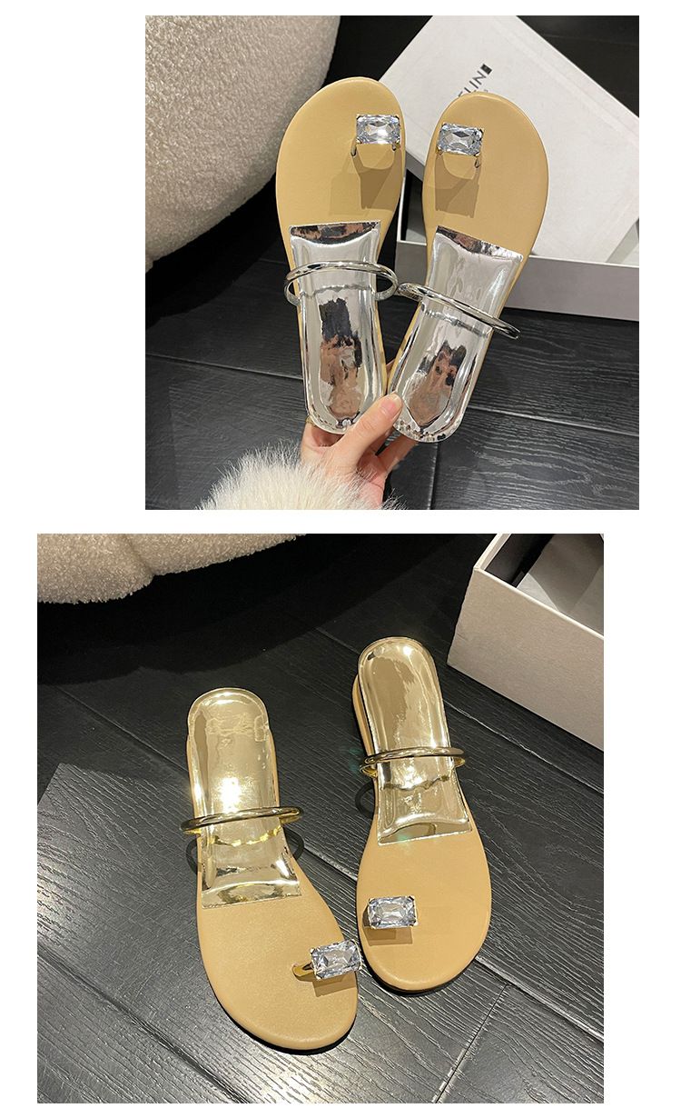 A Pigeon Egg Big Sister Same Style Rhinestone Outer Wear Thong Sandals Flat Bottom Inner Heightened Wedge Heel Beach Sandals For Women_voghion.com