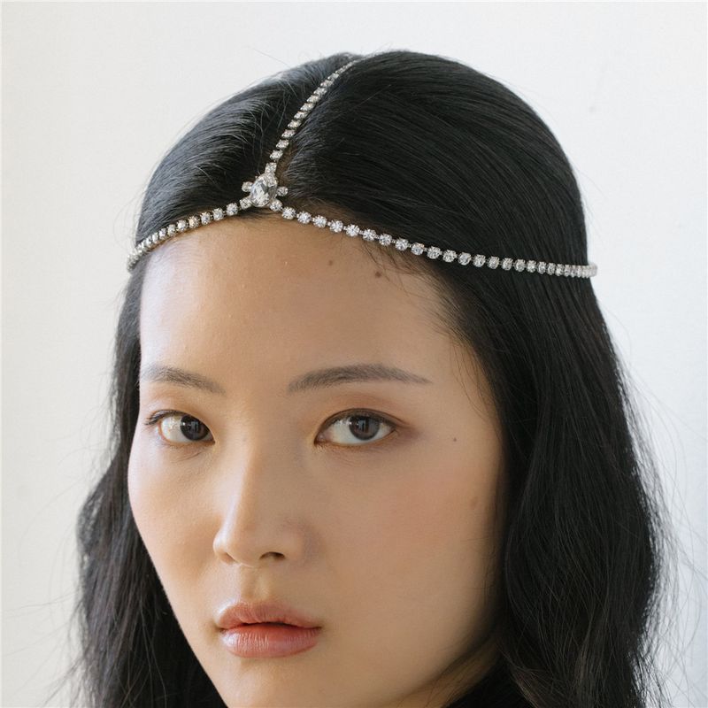 Multi layer rhinestone hair chain Simple and versatile full diamond forehead chain headdress Hair band_voghion.com