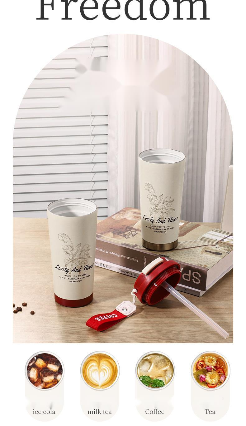 Tazza da caffè con cannuccia di alta qualità, regalo per ufficio e business, con rivestimento interno in ceramica Lily Of The Valley_voghion.com