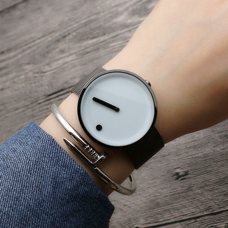 Gewebtes Mesh-Konzept im koreanischen Stil für Männer und Frauen, trendige Plattenspieleruhr mit Stahlarmband_voghion.com