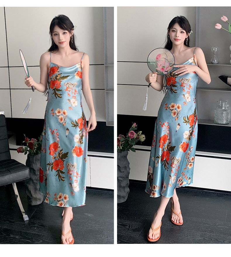 Elegante camicia da notte in raso e chiffon per donna - Abito sottoveste con spalline in seta e scollo drappeggiato, pigiama leggero per l'estate_voghion.com