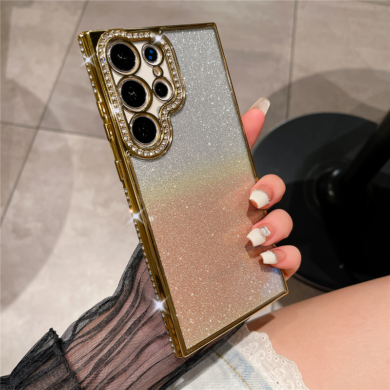Funda de teléfono de silicona suave con gradiente chapado para Samsung Galaxy S23 Ultra S22 Plus, funda protectora transparente para cámara a prueba de golpes_voghion.com