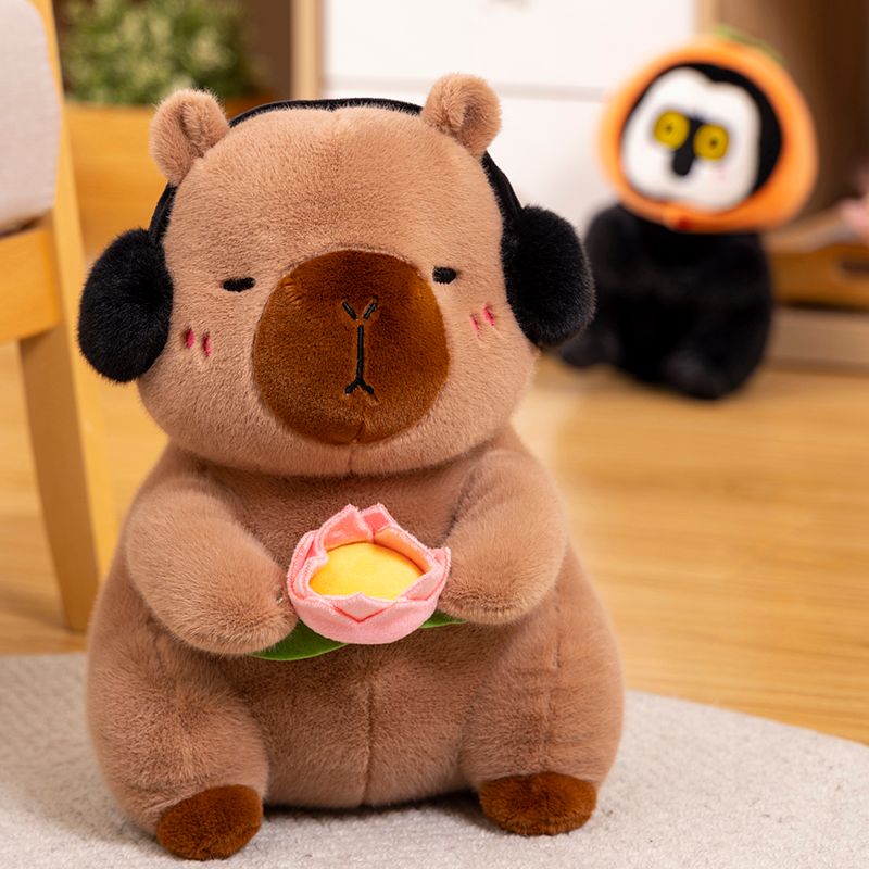 Cute Capybara Plush Toy Stuffed Soft Animals Peace & Love Capybara Doll Fluffy White-face Monkey Toy Kids Toys Birthdat Gifts_voghion.com