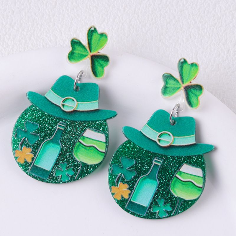 Boucles d'oreilles à tige en acrylique style AB vert pour la Saint-Patrick, bijoux en forme de trèfle_voghion.com