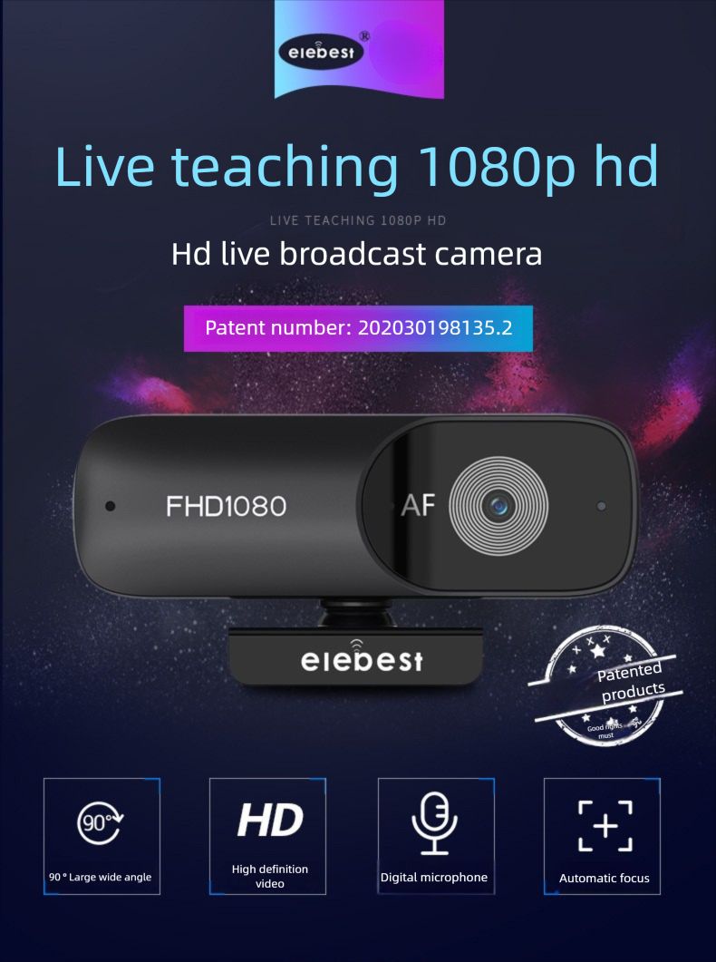 USB-Online-Unterrichtskamera in 1080p-Netzwerk-HD-Live-Streaming mit Mikrofon (treiberlose Computerkamera)_voghion.com