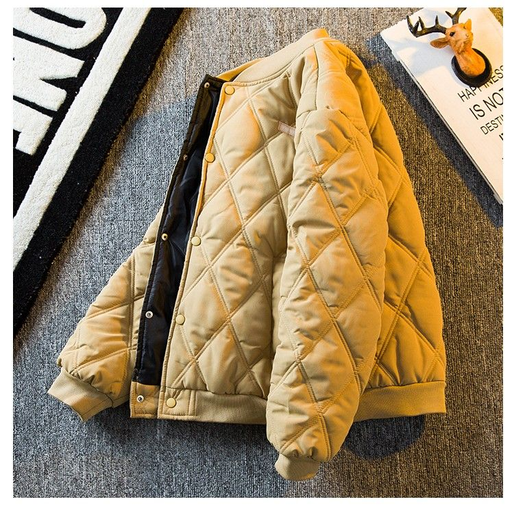Giacca imbottita in cotone a quadri a forma di diamante per uomo invernale ispessita giacca casual da baseball in stile retrò giapponese calda giacca imbottita in cotone per uomo_voghion.com