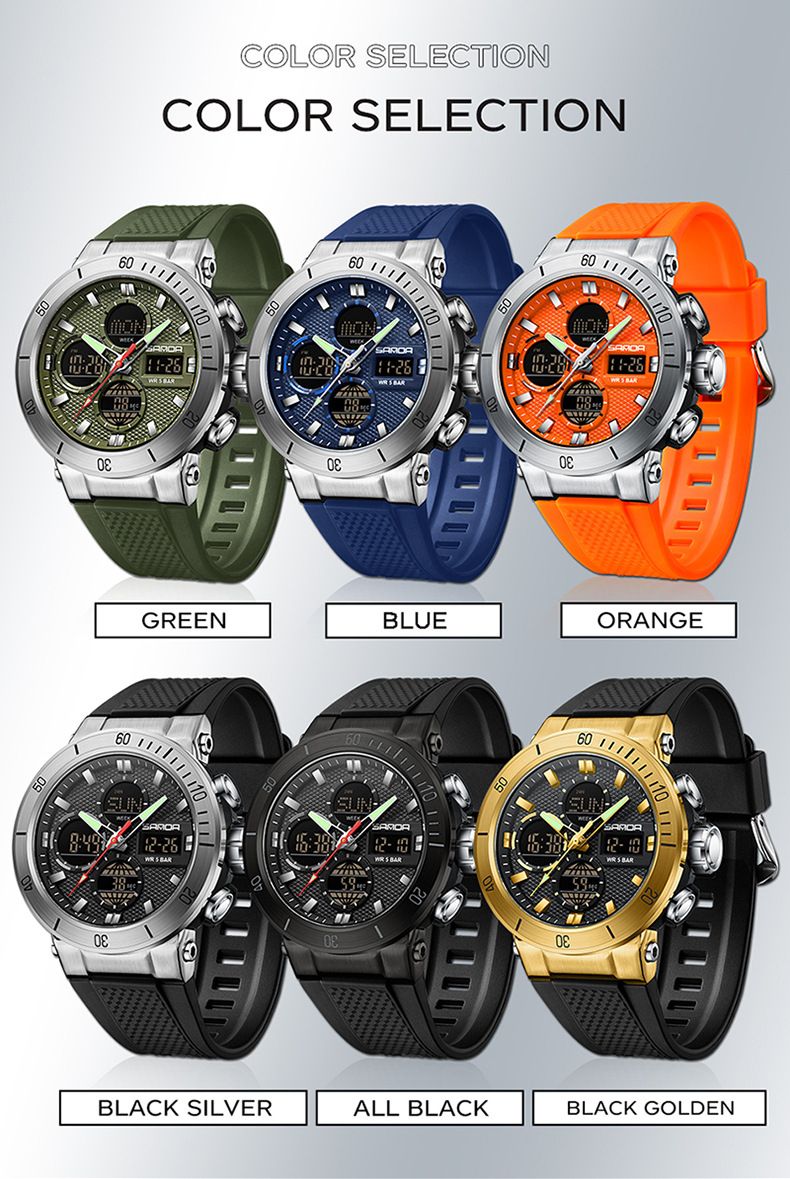 Men's And Women's Sport Digital Watch With Analog Display, Waterproof, Luminous, Multi-Function For Outdoor Activities, Students, And Daily Wear_voghion.com
