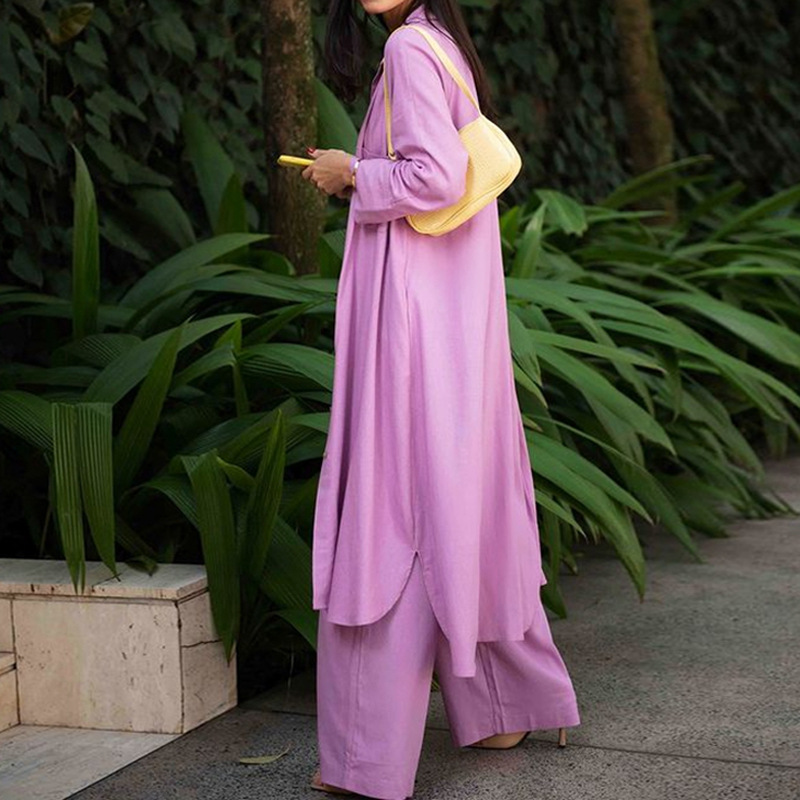 Women's three-piece suit spring and autumn casual windbreaker jacket top wide-leg pants _voghion.com