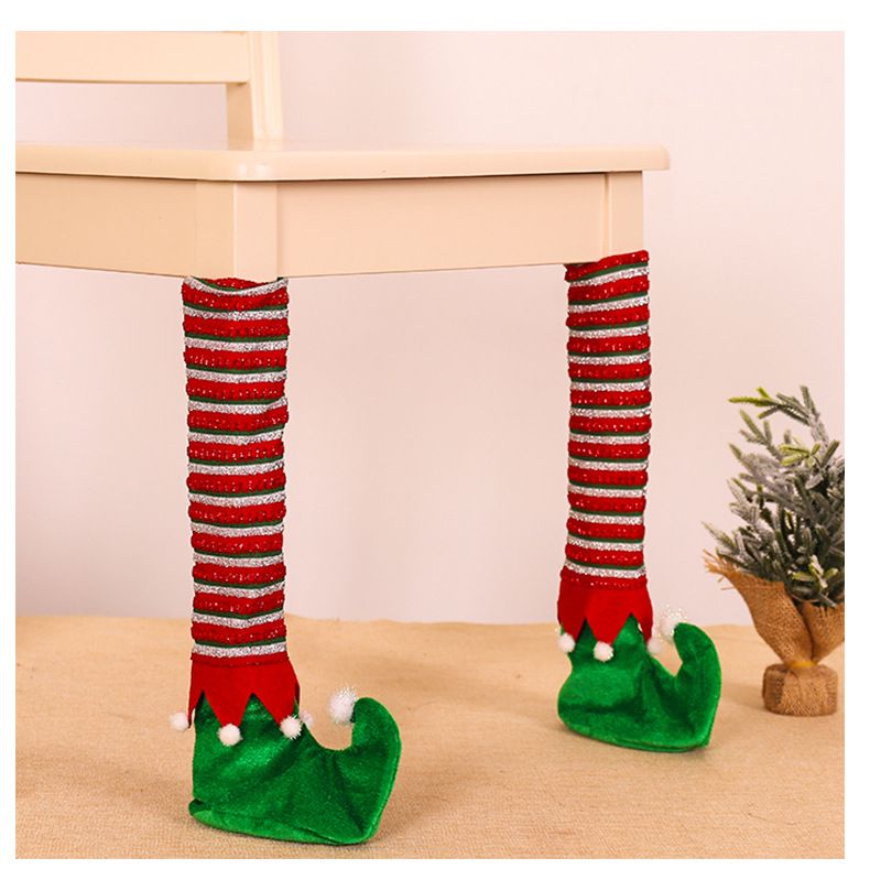 Christmas Decoration Striped Elf Table Foot Cover Chair Foot Cover Table and Chair Protective Cover_voghion.com