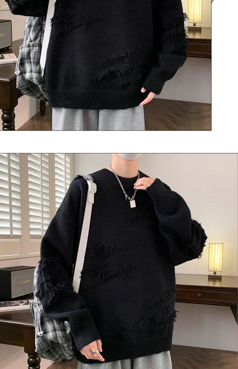 Maglione girocollo giapponese retrò tinta unita per uomo in autunno inverno, tendenza ampia e rilassata, maglia di base pullov aderente_voghion.com