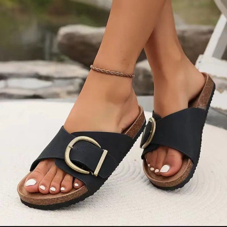 One Word Slippers Damen 2025 Neue Strandschuhe mit offener Spitze, flache Sandalen für Damen in Übergröße_voghion.com