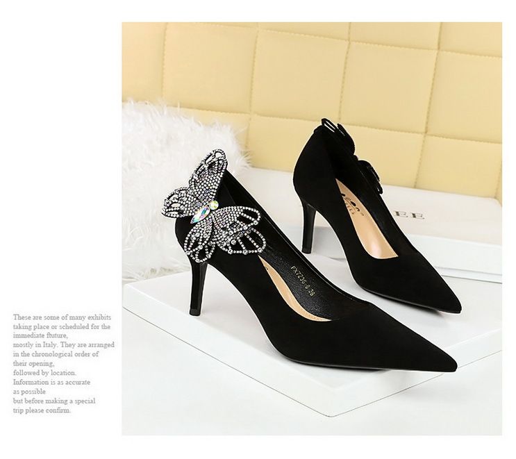 7236-H62L Wind Banquet oldalsó víz gyémánt masni vékony sekély szájú velúr magas sarkú cipő_voghion.com