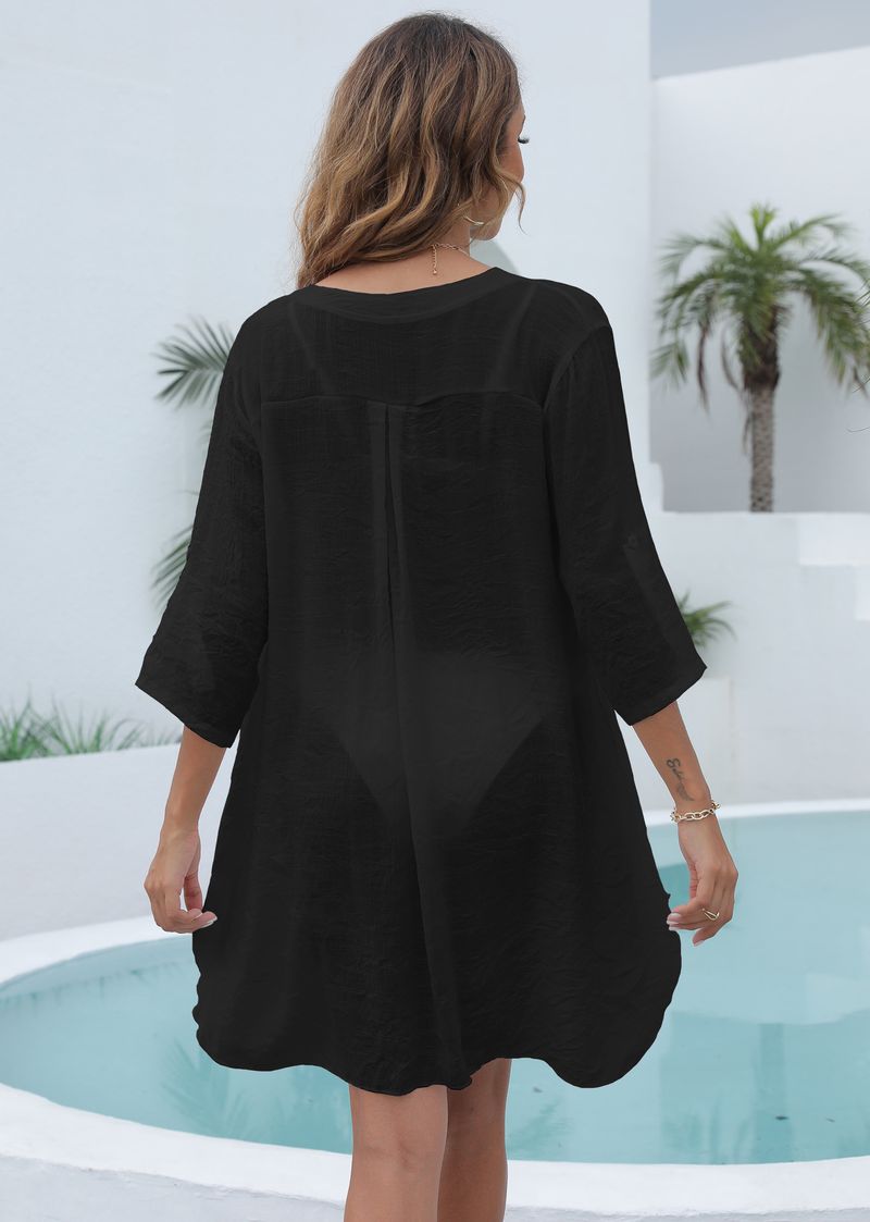 Camicetta da bikini da spiaggia alla moda da donna Copricostume da spiaggia a V profonda per le vacanze al mare_voghion.com