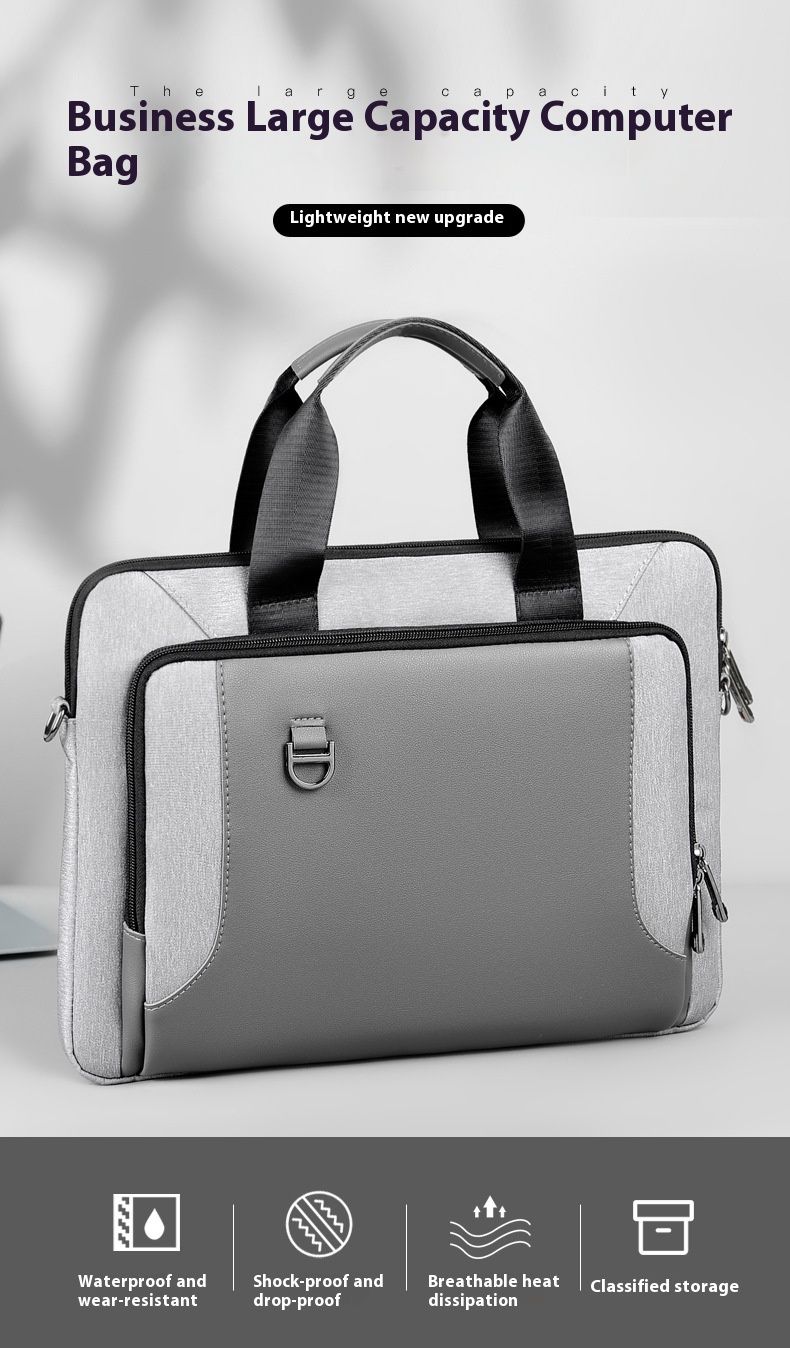 Bolsa para laptop empresarial simples e de grande capacidade, pasta portátil masculina e feminina de 13,3/14/15,6 polegadas, à prova d'água e resistente a terremotos_voghion.com