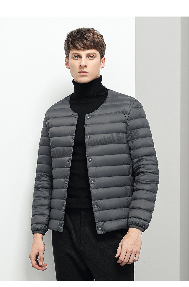 Men's Liner Duck Down Jacket O-neck Variable V-neck 2023 New Men Winter Keep Warm Collarless Ultralight Quilted Puffer_voghion.com