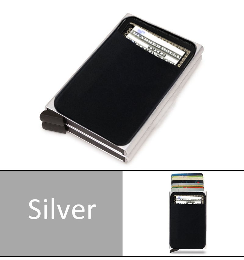 Porta carte di credito automatico a scomparsa in metallo a doppio strato da uomo, antifurto, anti-smagnetizzazione, scatola portaoggetti con grande capacità_voghion.com