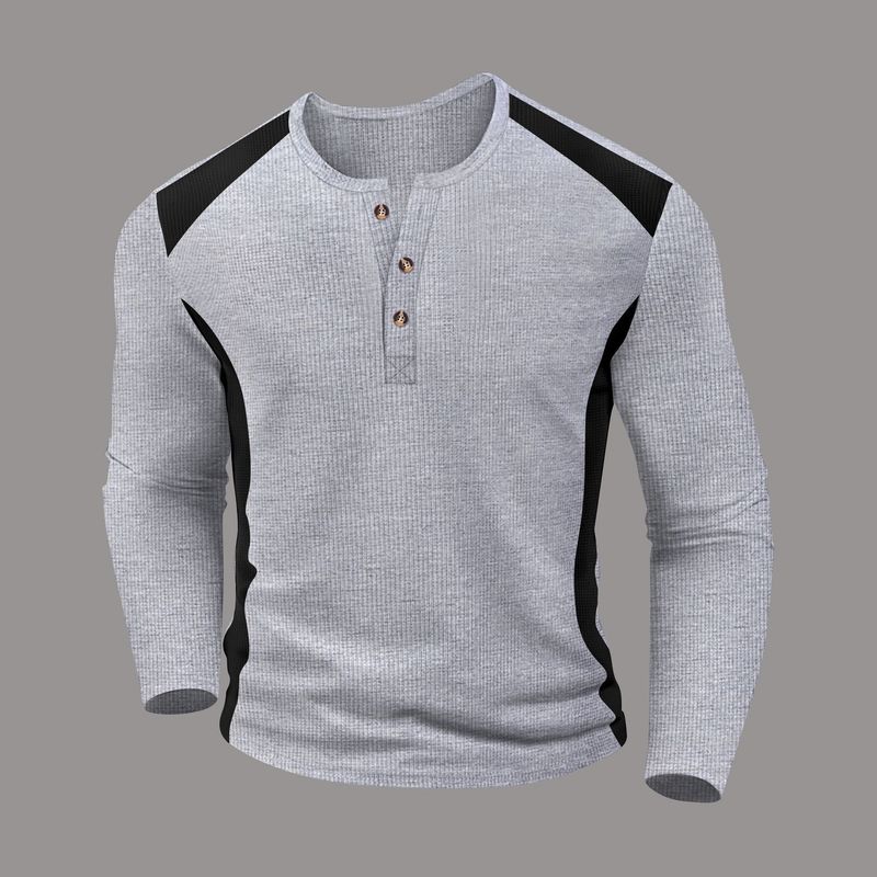 Henley-Shirt aus Waffelstrick für Herren – Thermopullover mit langen Ärmeln und Knopfleiste (S–XXXL, Erdtöne und Neutraltöne, atmungsaktive Polyestermischung)_voghion.com
