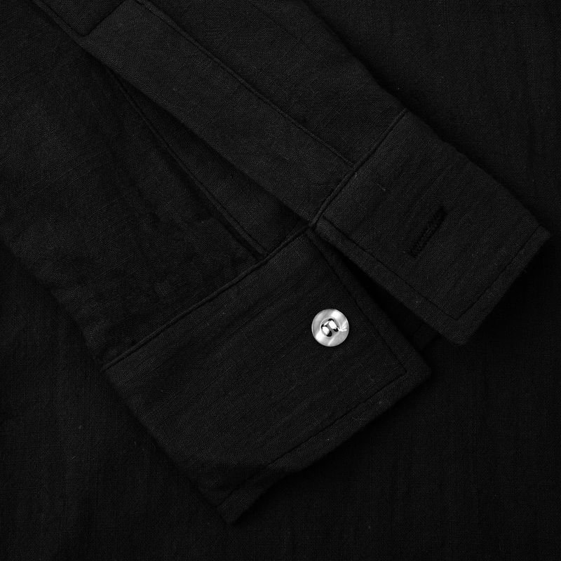 Camicia da uomo ampia a maniche lunghe in cardigan con colletto alla coreana in lino tinta unita_voghion.com