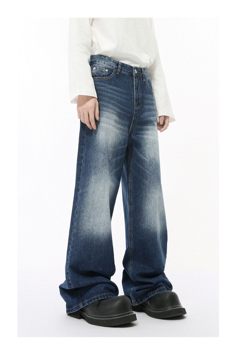 Men's Clothing Autumn New Arrivals Korean Distressed White Wide leg Straight Jeans Trend_voghion.com