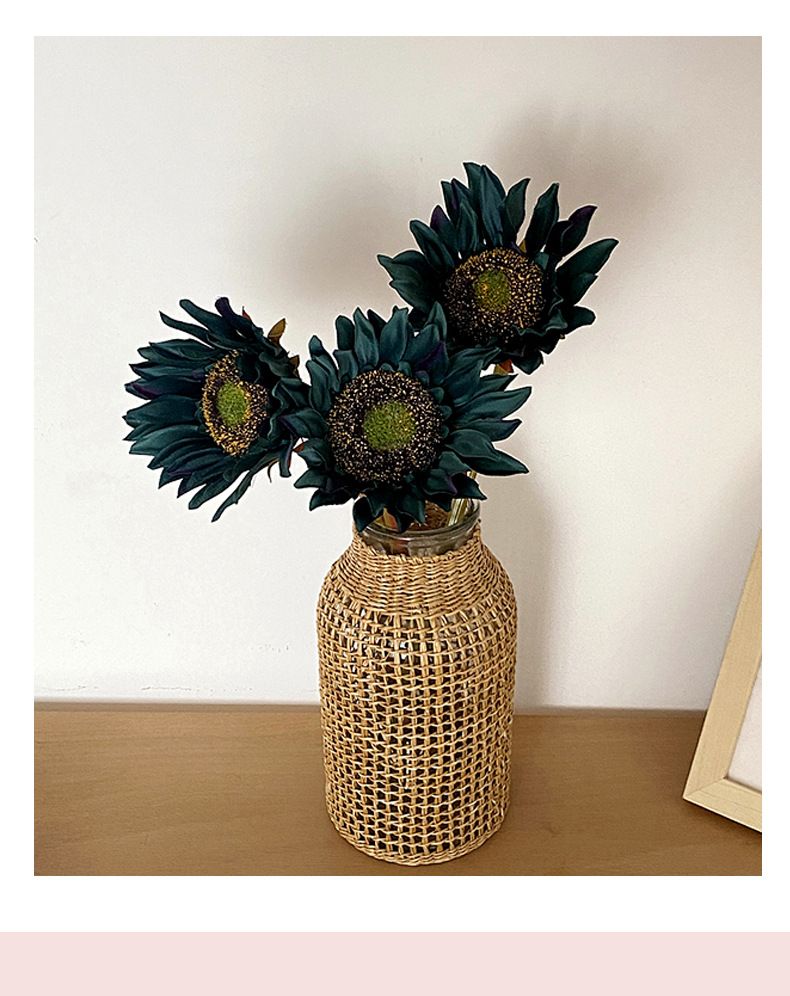 Tournesol artificiel à tige unique pour décoration intérieure, mariage et accessoires photo – Composition florale réaliste en soie rouge, bleu et blanc automnal._voghion.com