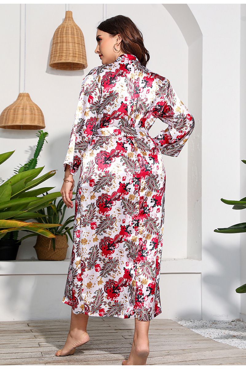 women's imitation silk nightgown large size long-sleeved home clothes for women leopard print 250 pounds can be worn_voghion.com