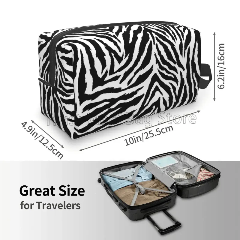 Kosmetiktasche mit Tier-Zebra-Print, schwarz-weiße Haut, große Kapazität, praktischer Kulturbeutel, Reise-Make-up-Organizer für Mädchen_voghion.com