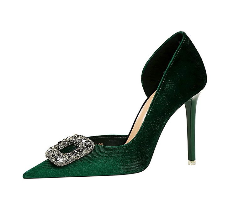 1363-K83 Bankett Dünne Absätze Verdicktes Wildleder Spitz Seitlich Hohl Metall Wasser Diamant Schnalle Ultra High Heel Einzelschuhe_voghion.com