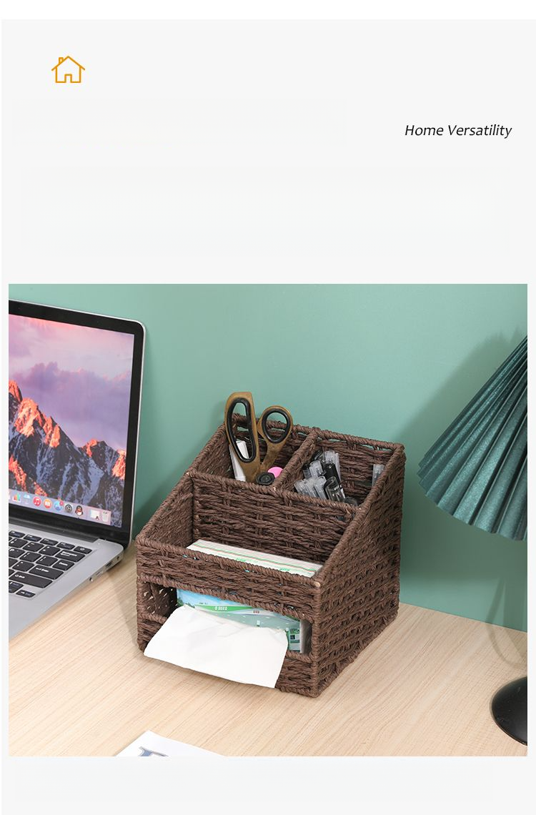 Woven Tea Table, Household Straw Woven Miscellaneous Storage, Desktop Toy Key, Cosmetics, Living Room Snacks, Drawer_voghion.com