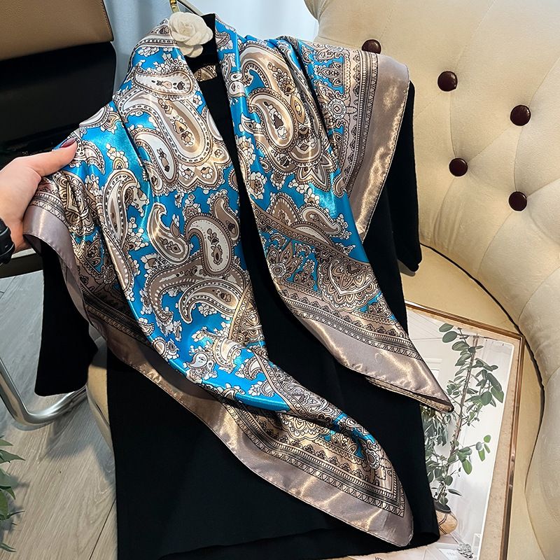 90 Small Square Simulation Silk Women's Fashion Versatile Colored Printed Scarf Satin Elegant Collar_voghion.com