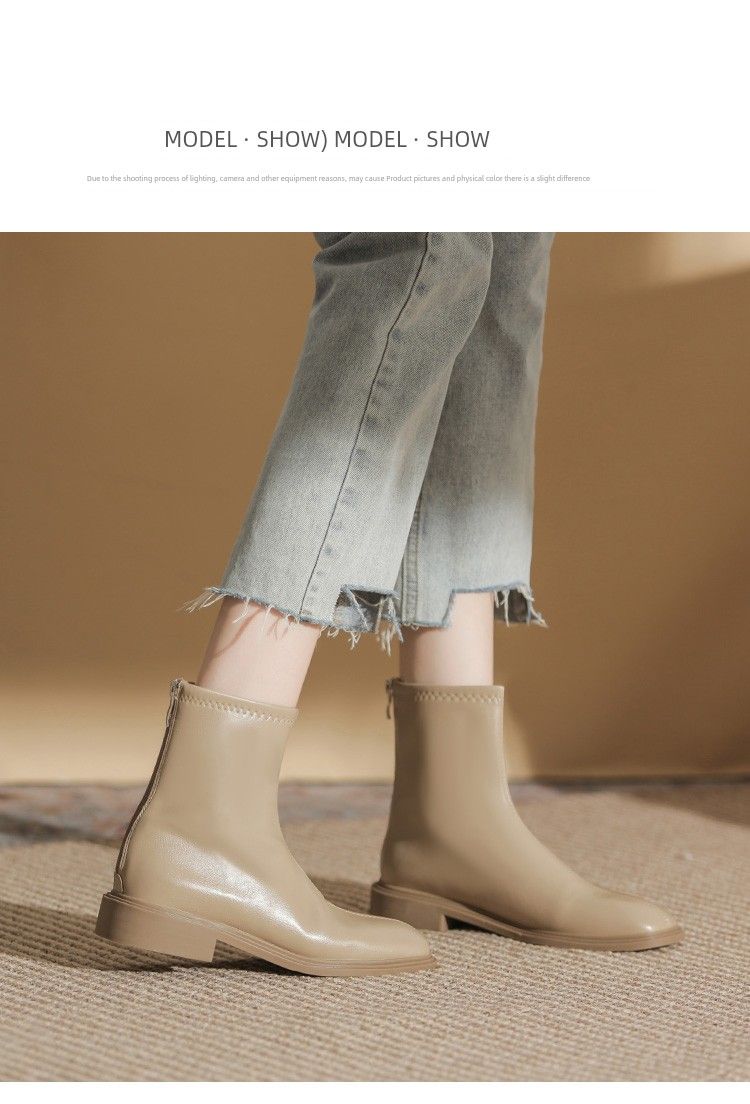 Kefeiman French Style Square Toe Flat Bottom Women Booties_voghion.com